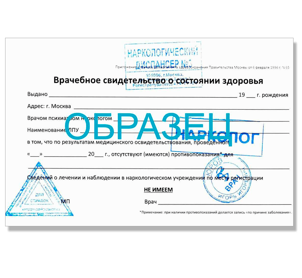 Справка от нарколога и психиатра