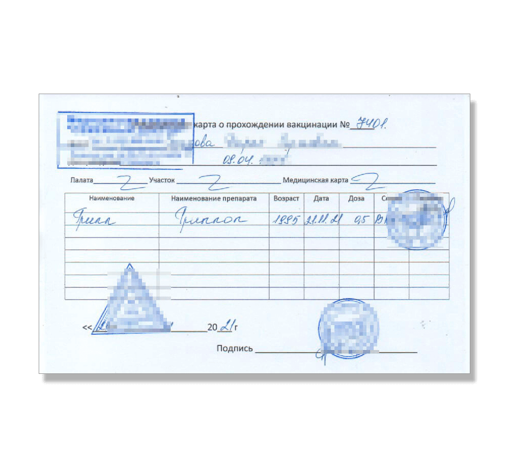 Купить справку о сделанной прививке от гриппа в Москве